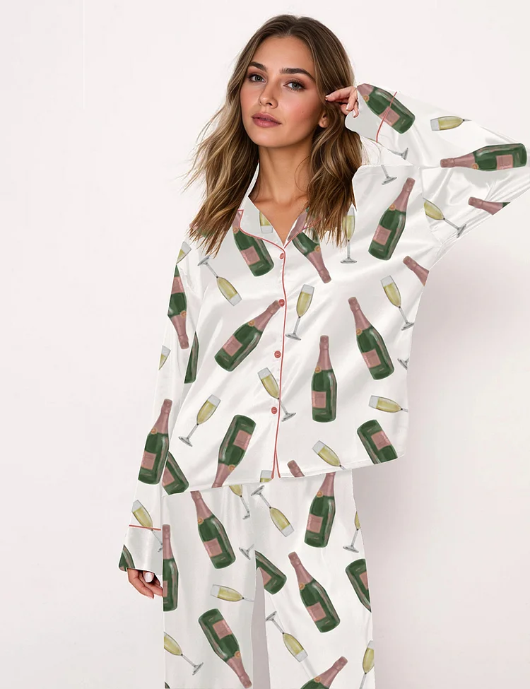 Women's Pop The Bubbly Champagne Long Sleeve Pajama Set