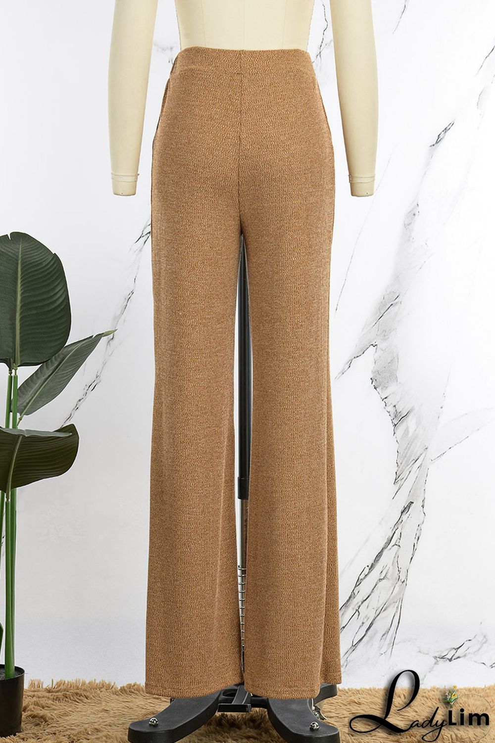 Grey Casual Solid Patchwork High Waist Straight Solid Color Bottoms