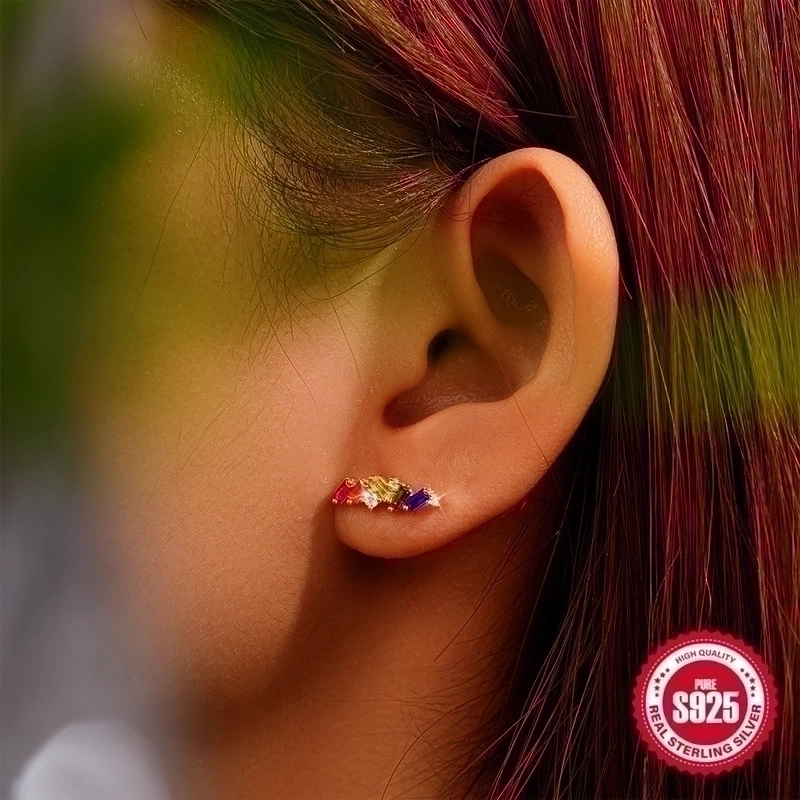 1 Pair 925 Sterling Silver Zircon Geometric Ear Studs