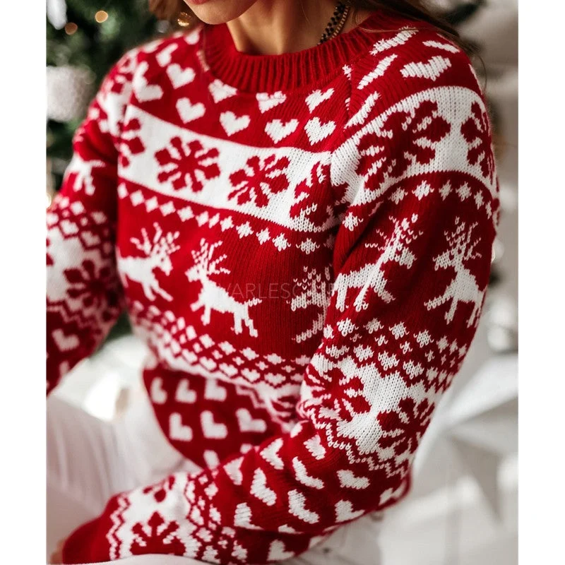 Women's Christmas Elk Long Sleeve Knitted Sweater