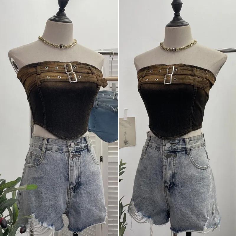 Churchf Sexy Babes Gradient Cowboy Sling Vest Irregular One-Pack Short Corset Summer 2607