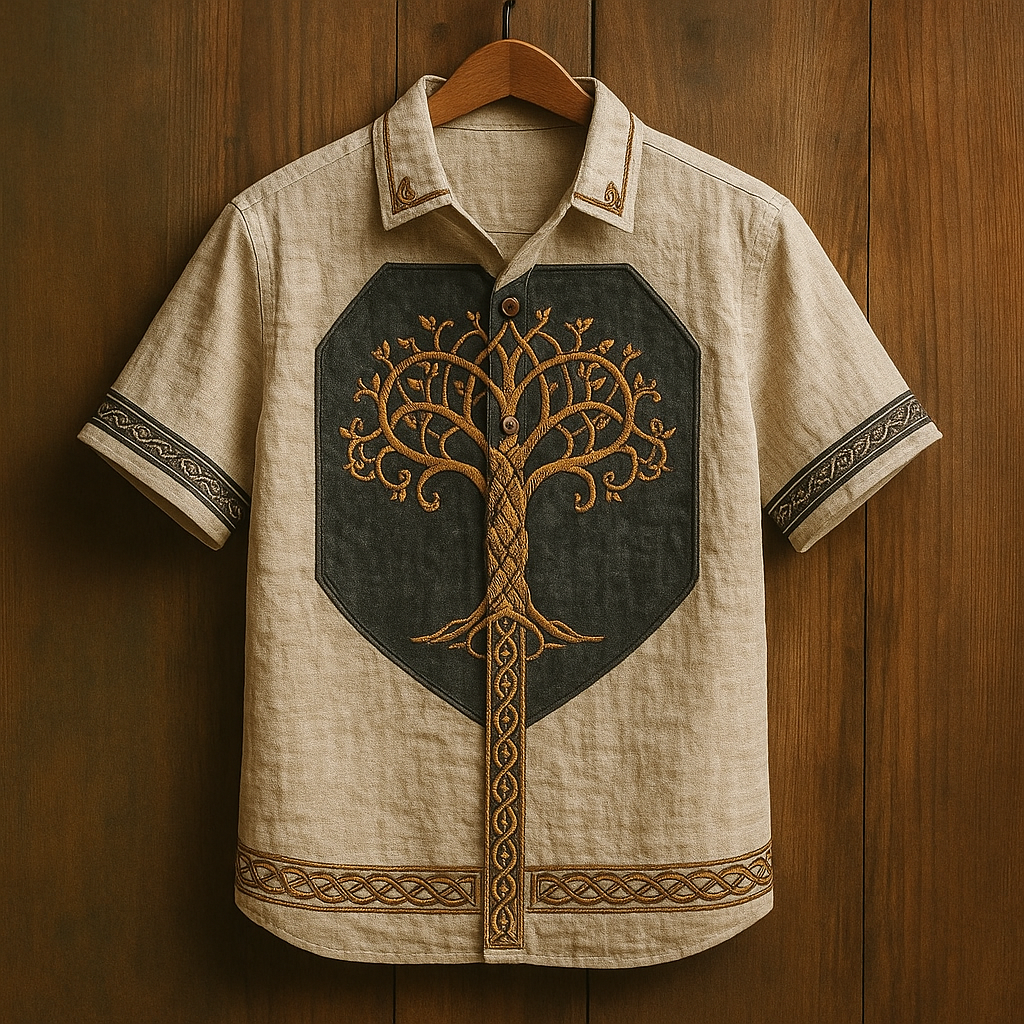 Viking Tree Of Life Natural Art Men's Hawaiin Linen Shirt / Rvogue / Rvogue