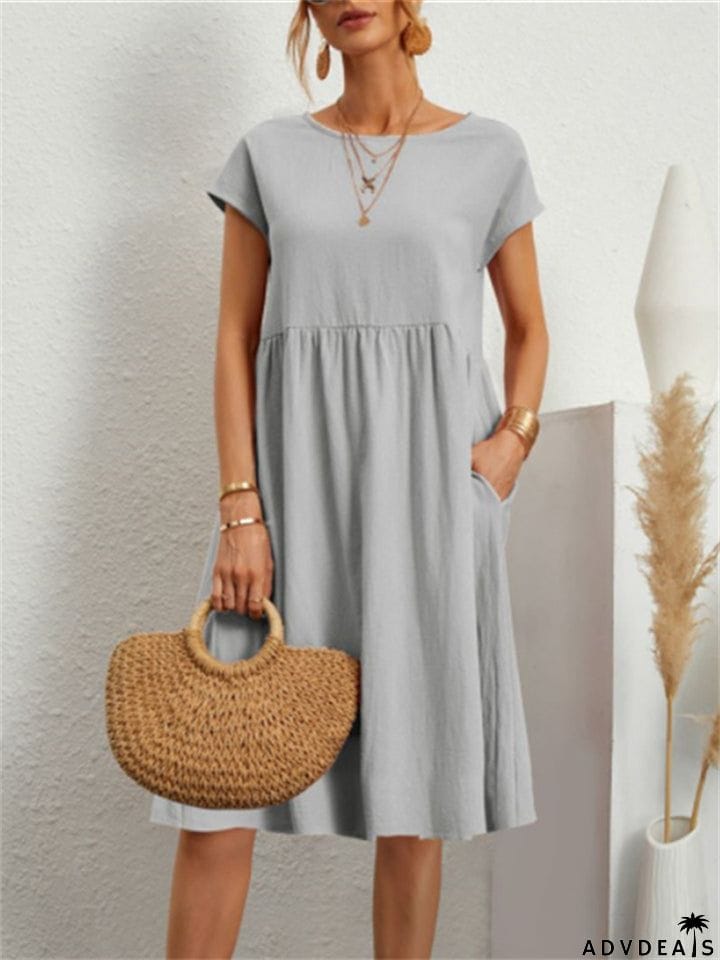 Simple Classy Round Neck A-line Ladies Dress