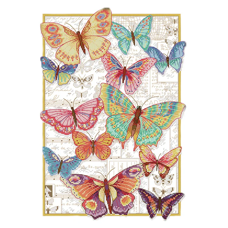 Color Butterfly Fly 14CT Printed Cross Stitch Kits (32*43CM) fgoby