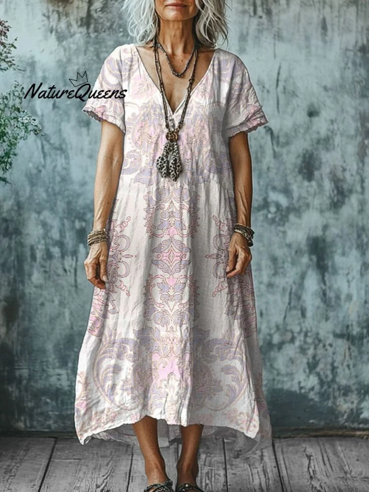 Women's  Vintage Symmetry Art Print Pocket Cotton Dress