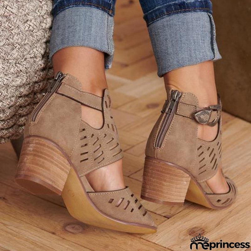 Women's Fashion Chunky Heel Adjustable Buckle Artificial Leather Sandals