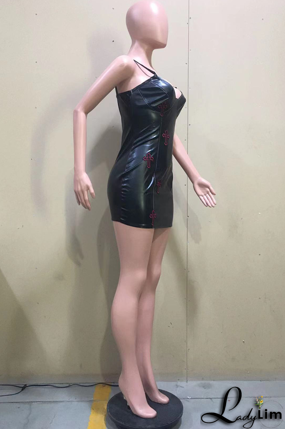 Black Sexy Character Patchwork Spaghetti Strap Pencil Skirt Dresses