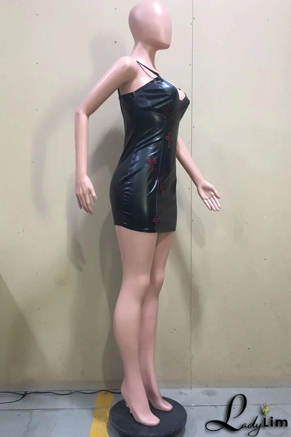 Black Sexy Character Patchwork Spaghetti Strap Pencil Skirt Dresses