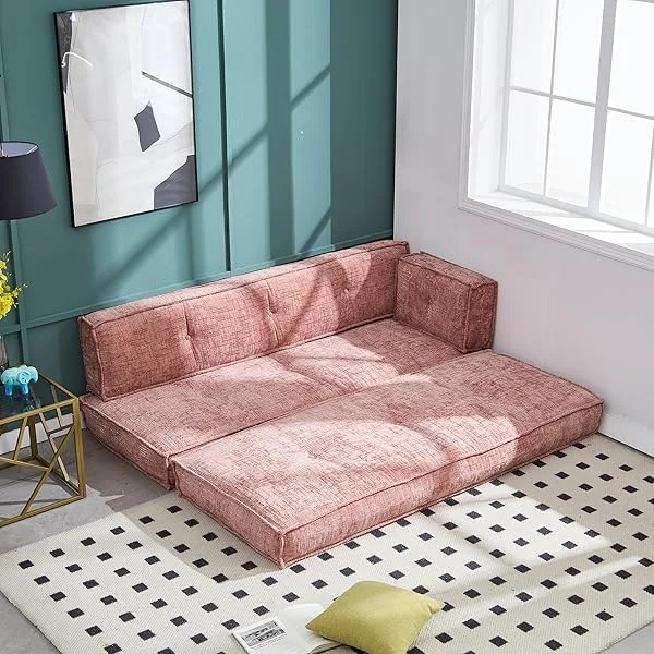 Foldable Sofa Bed, Foam Convertible Sleeper Chair, Chenille Fold Out Floor Futon Couch Bed for Living Room, Office, Bedroom, Dorm