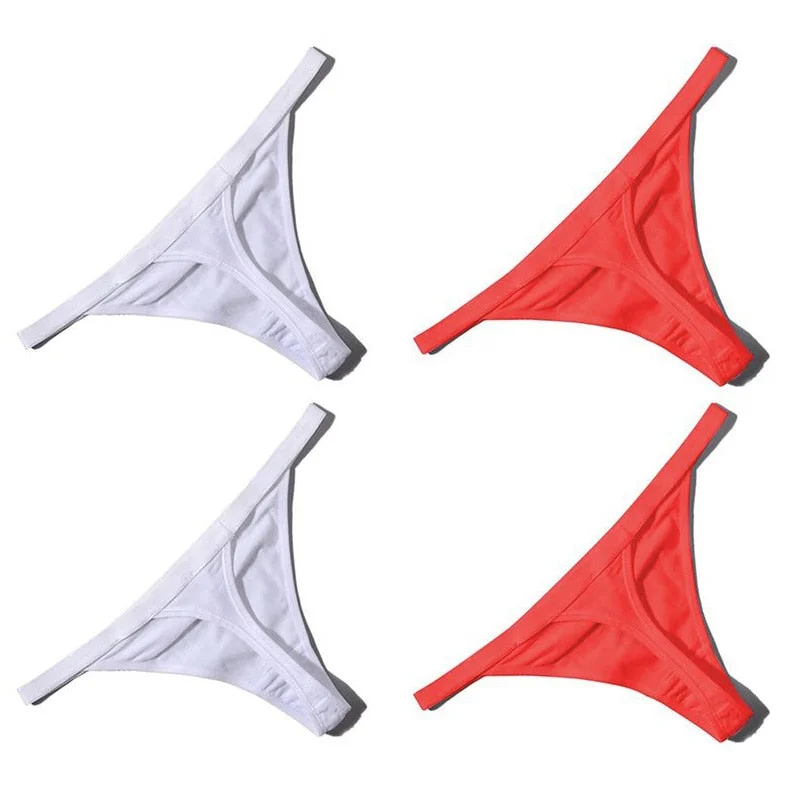 4PCS/Set Hot Sale Sexy Women Cotton G String Thongs Low Waist Sexy Panties Ladies' Seamless Underwear Black Red White Skin