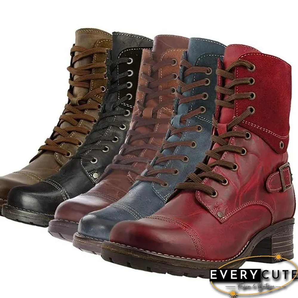 Classic Motorcycle Lace Up Ankle Boots