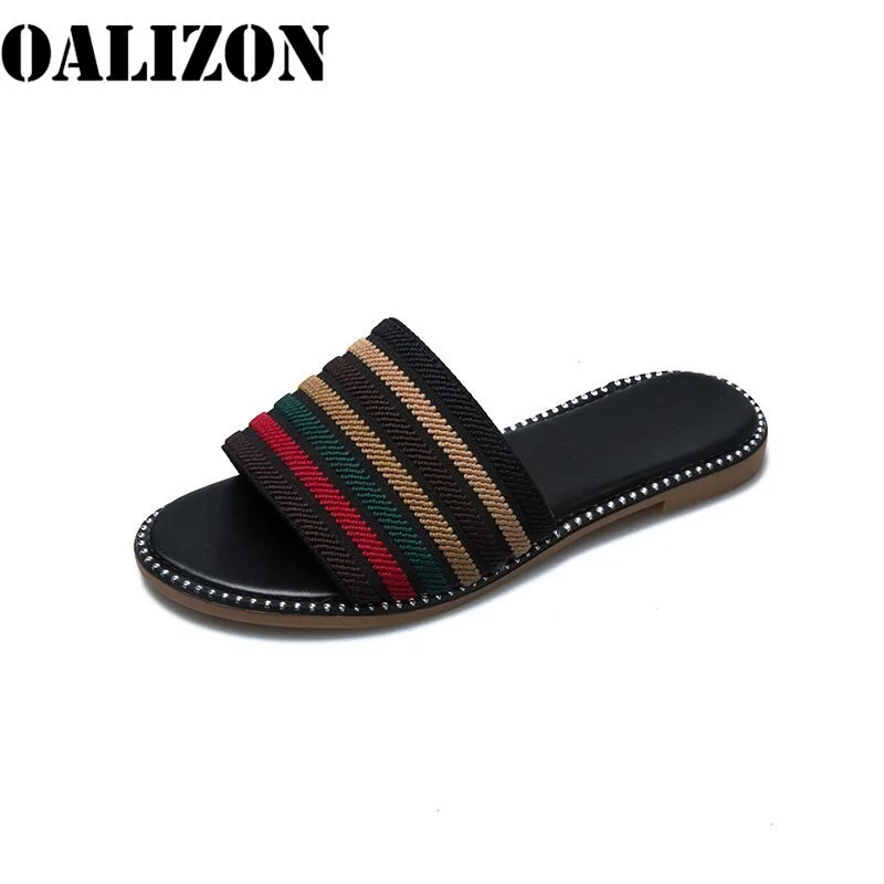 Summer New Fashion Stripy Women's Flat Open Toe Sandal Slippers Shoes Woman Lady  Flip Flops Loafers Mules Slides Slippers Shoes