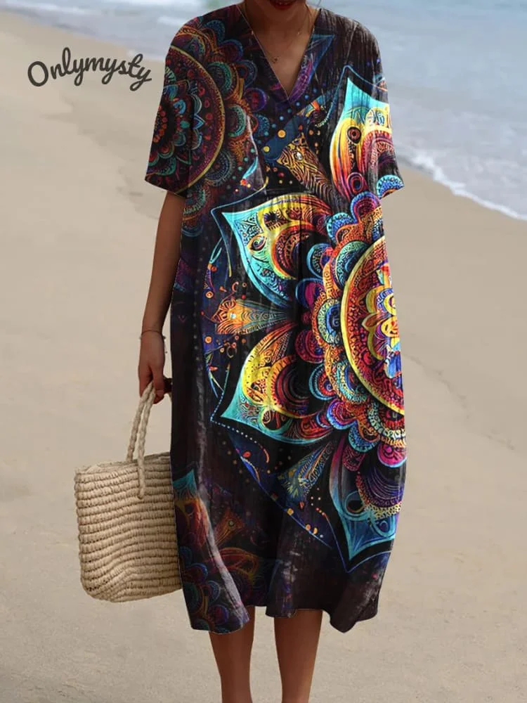 Colorful Mandala Art Printed Women's Flowy Dress
