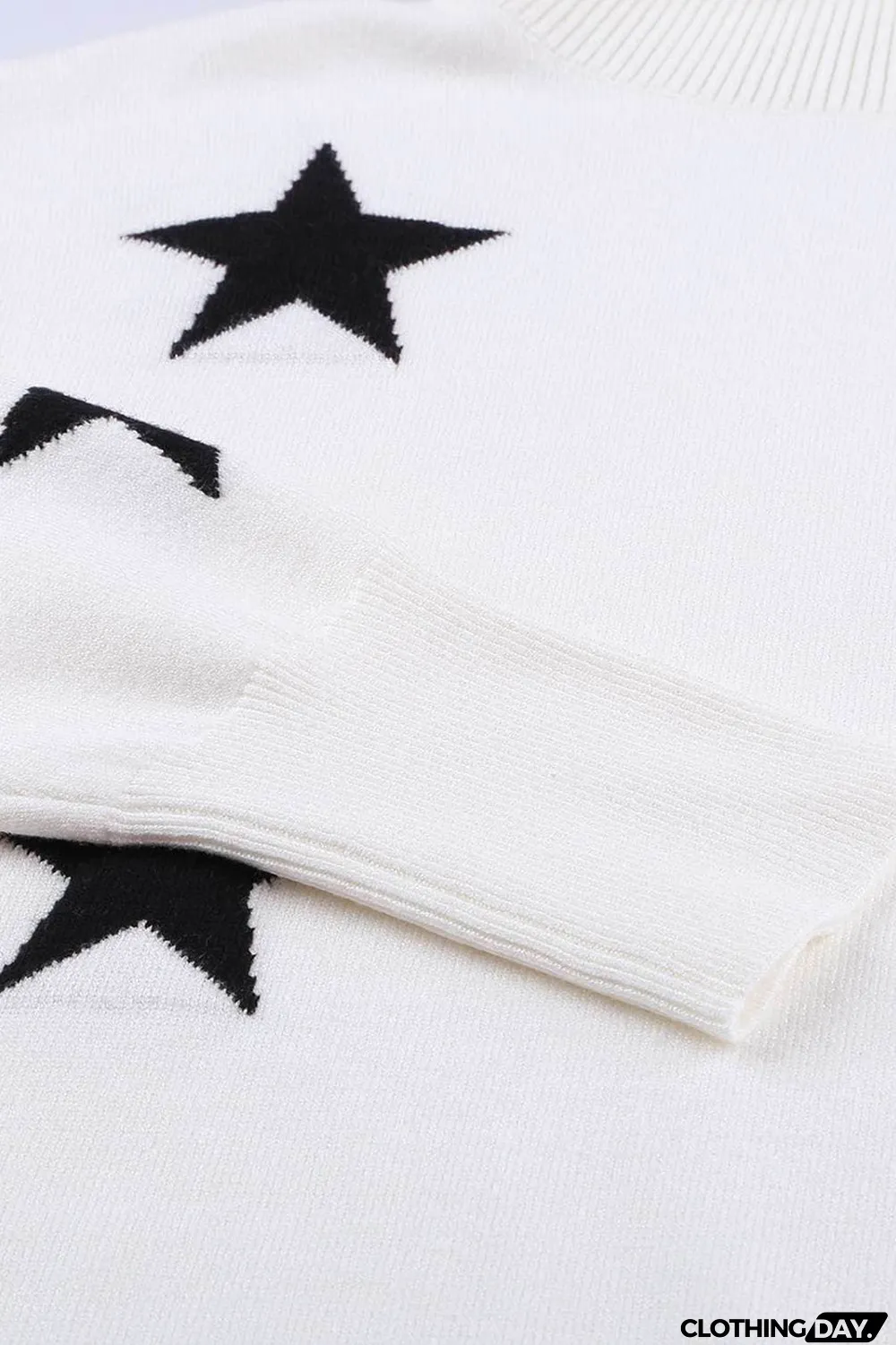 White Turtleneck Dropped Sleeve Star Print Sweater