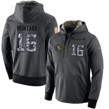 NFL Men's  San Francisco 49ers #16 Joe Montana Stitched Black Anthracite Salute to Service Player Performance Hoodie
