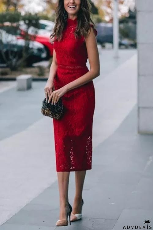 Lace Sleeveless Pencil Dress