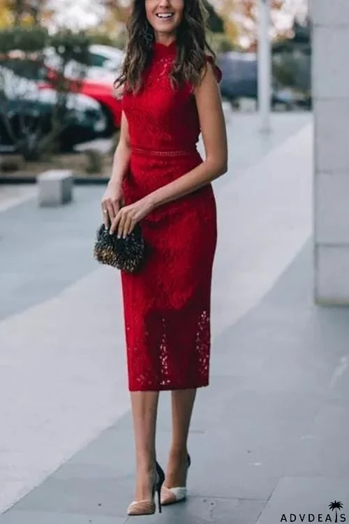 Lace Sleeveless Pencil Dress