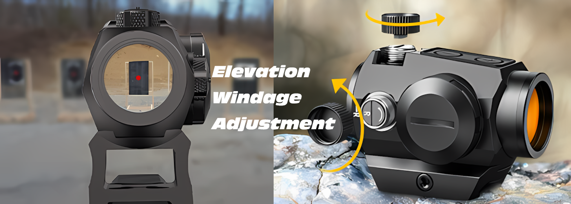 The red dot sight has an elevation and windage adjustment.