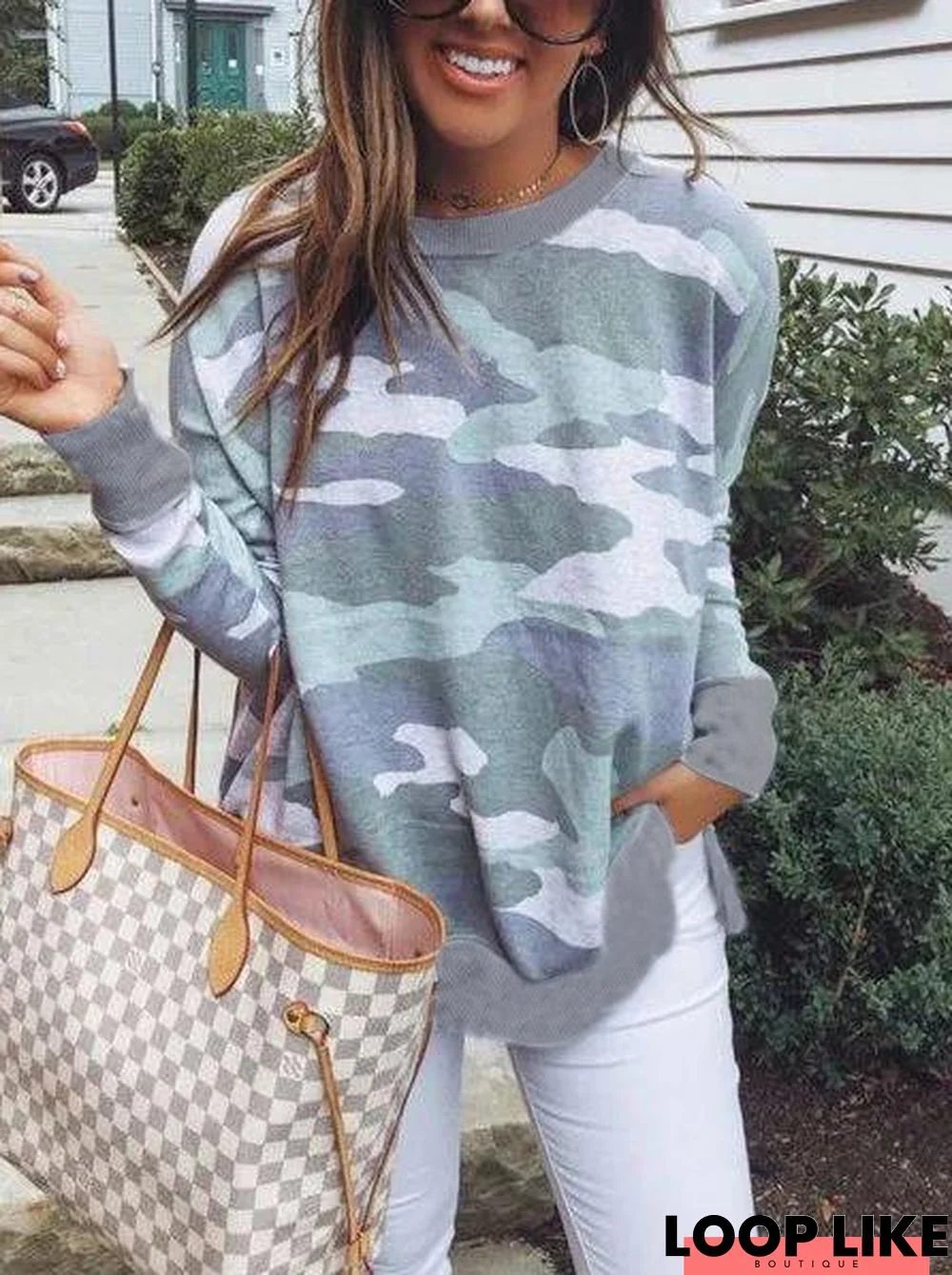 Green Crew Neck Long Sleeve shirt & Top