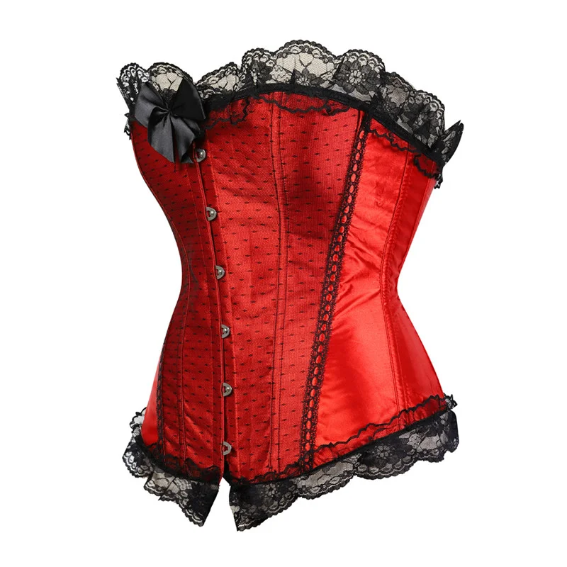 Billionm Pink Corset Top Bustier with Lace Up Trim Satin Overbust Costumes Ladies Shaper Victorian Floral Princess Red