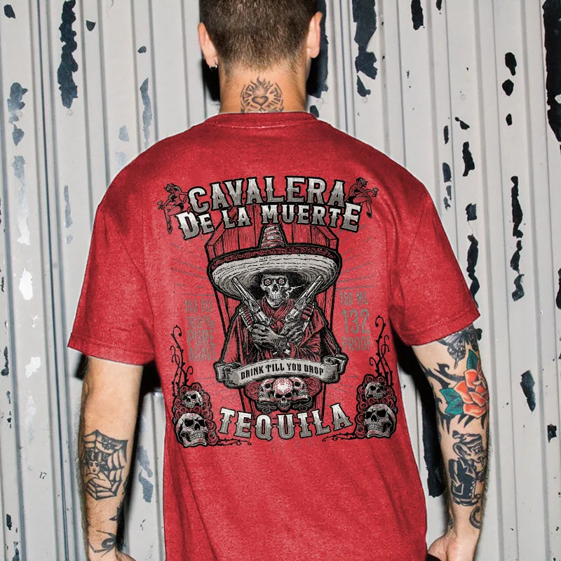 Cavalera De La Muerte Drink Till You Drop Tequila Skull Printed Men's T-shirt -  