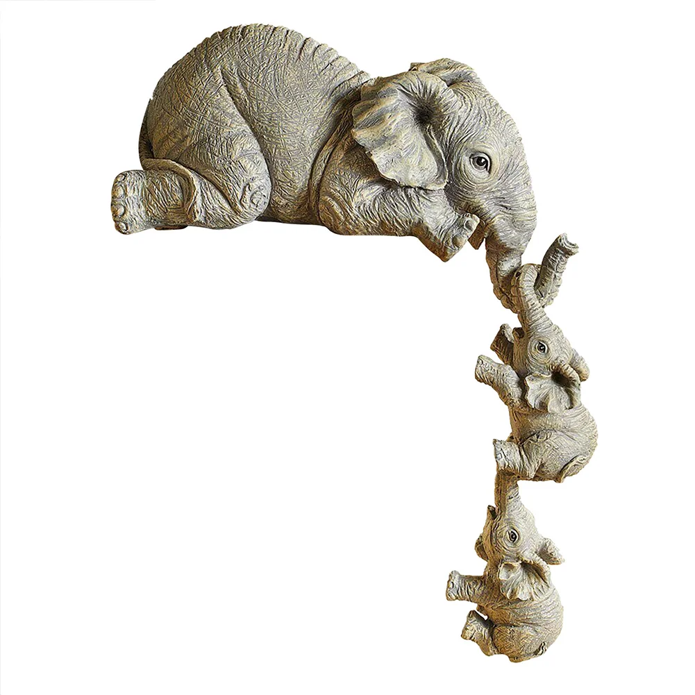 3-piece Elephant Mothers Hanging 2-Babies Figurine Resin Craft Ornaments