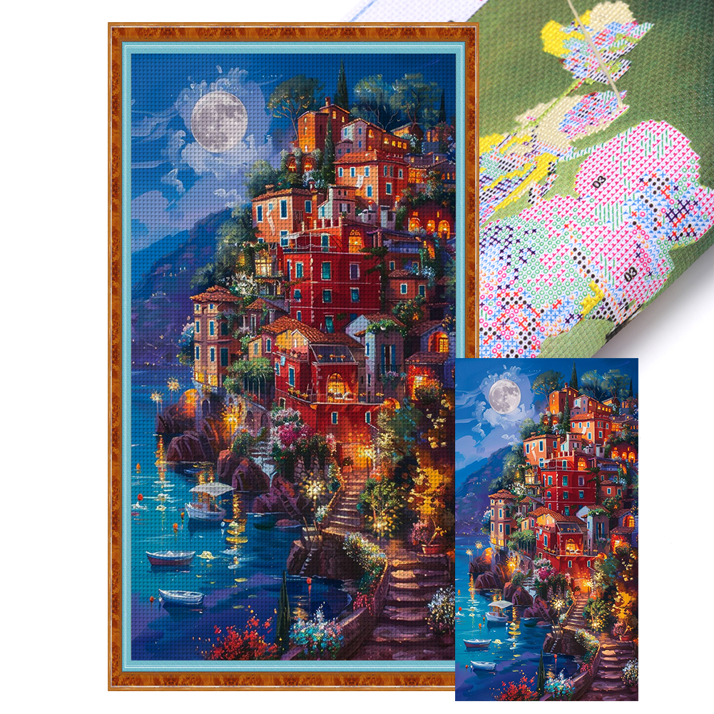 Coastal Town Full 11CT Pre-stamped Canvas(40*70cm) Cross Stitch
