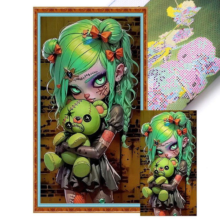 【Yishu Brand】Scary Girl And Stuffed Bear 11CT Stamped Cross Stitch 40*70CM