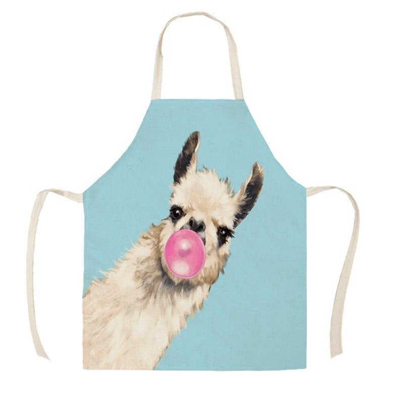 Linen Kitchen Apron - Animal Alpaca Flowers letclo 