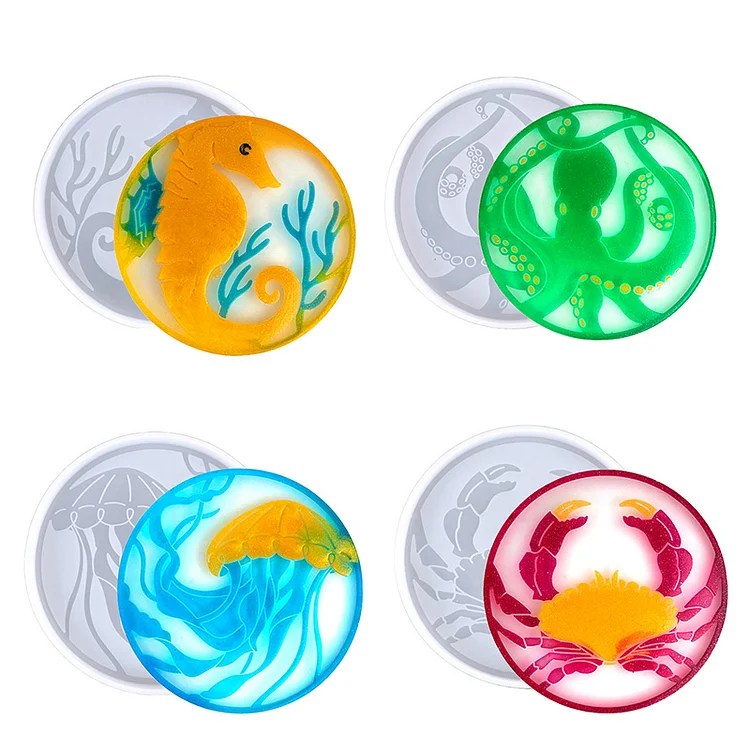 4 Pcs Ocean Theme Coaster Resin Molds Set CrazyMold