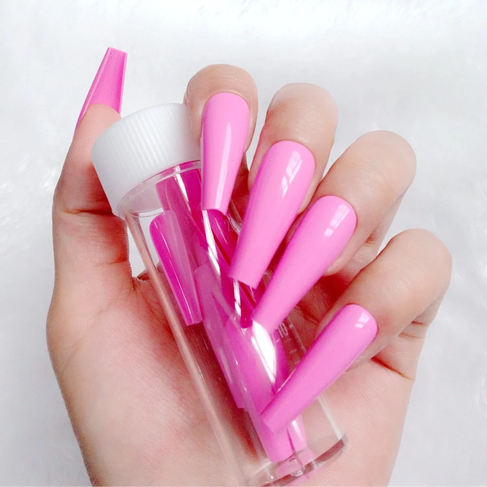 24Pcs Glossy Dark Brown Artificial Press On Nails Super Long Ballerina Coffin False Fingernails Tips Full Cover Manicure Tool-Nail Inspo