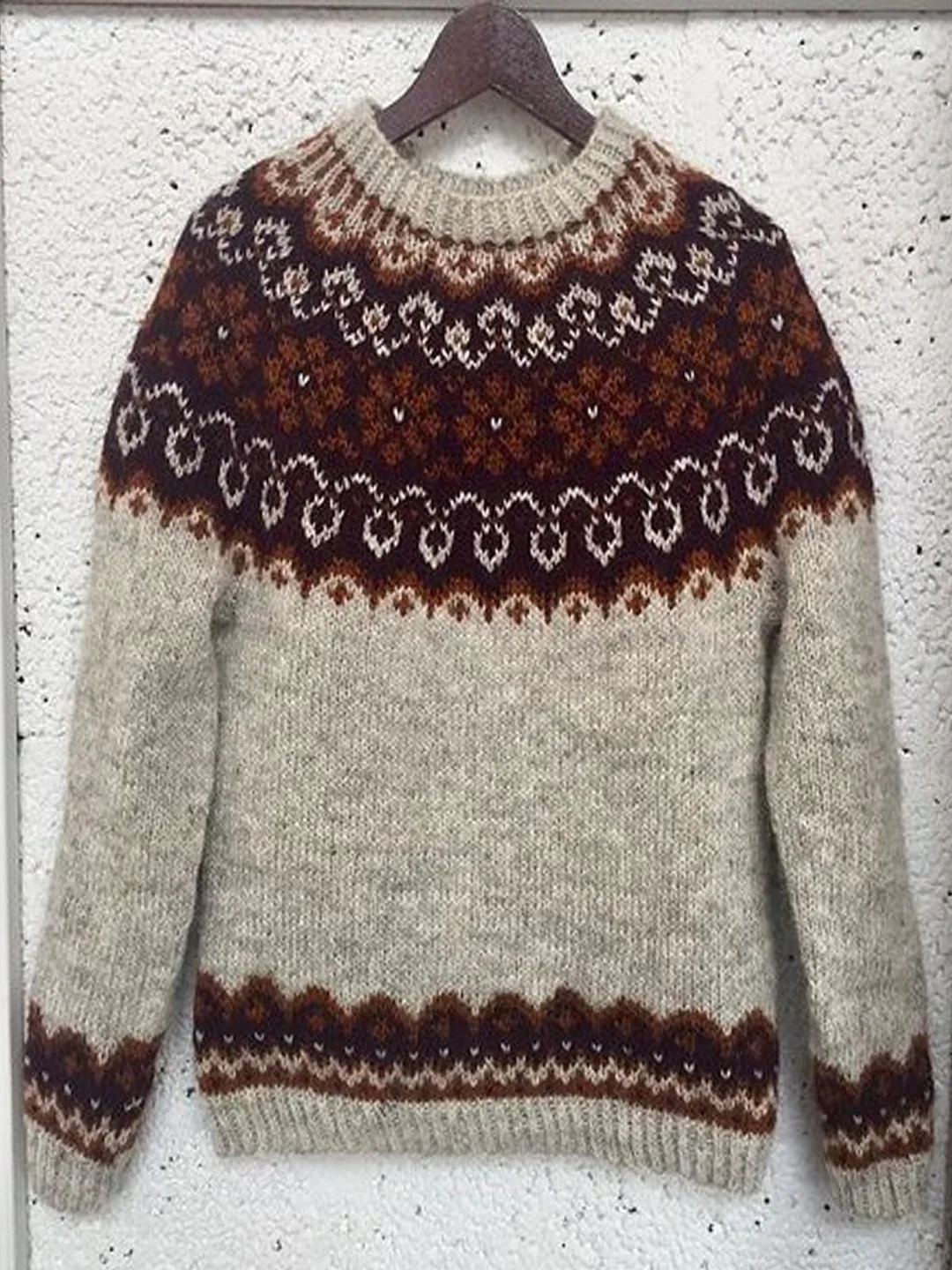 Geometric Sweet Winter Date Casual Long sleeve Crew Neck Cotton-Blend Sweater for Women