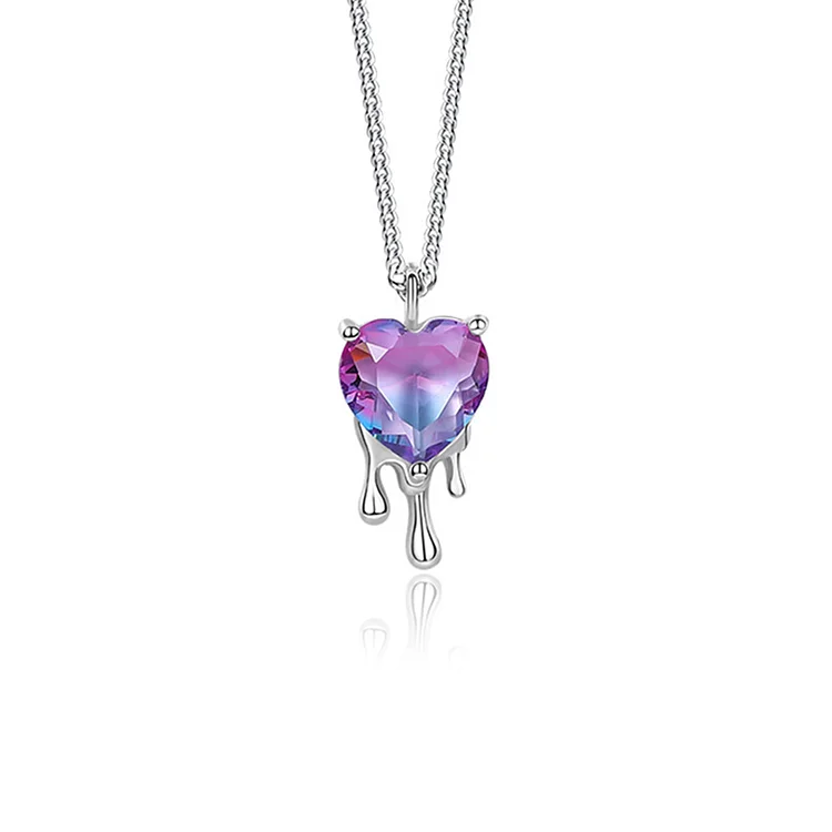 Crystal Heart Stud Necklace Sterling Silver for Her