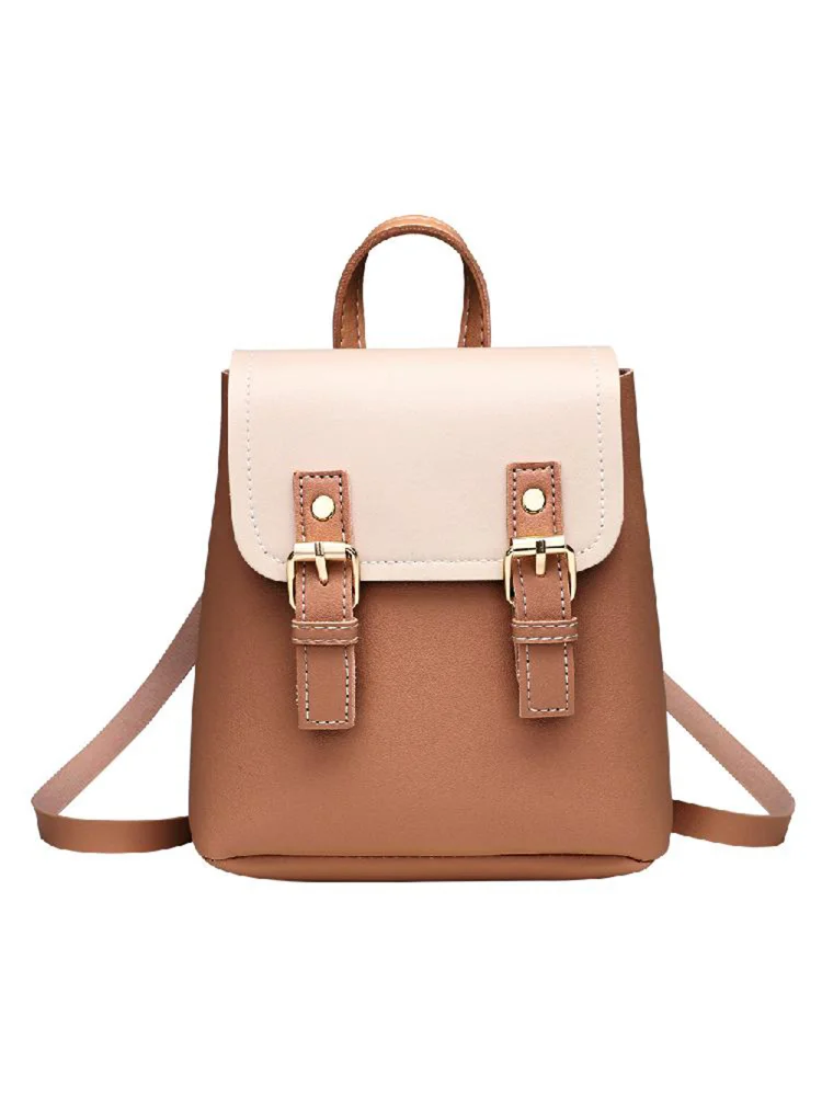 Mini PU Leather Women Shoulder Bags Flap Backpack Lady School Bags (Brown)