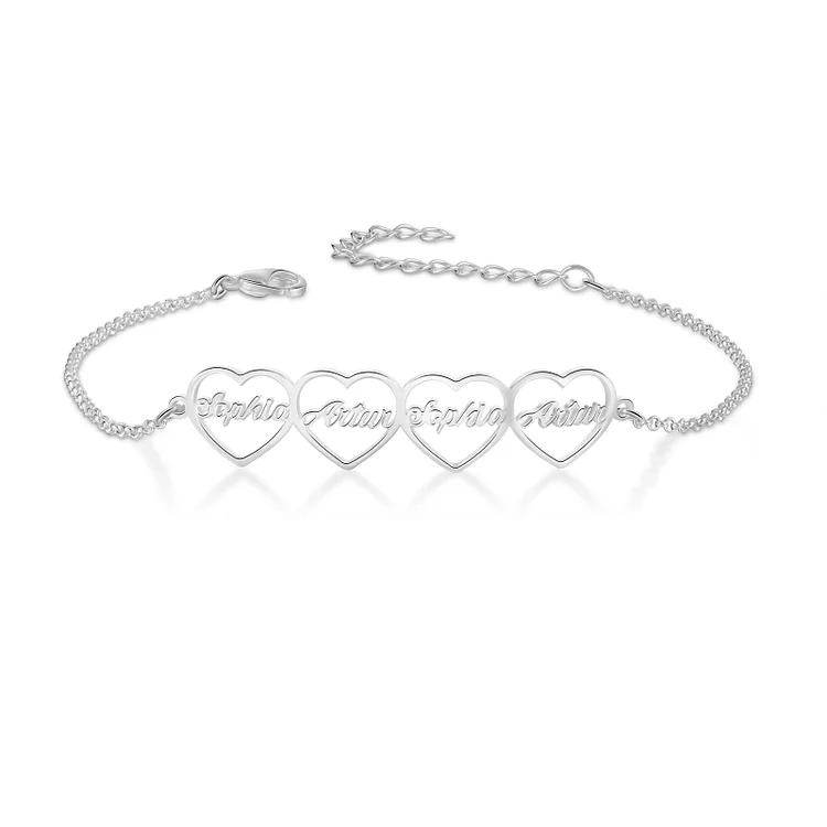 4 Names-Personalized Heart Pendant Bracelet Custom Names Bracelet Gift For Women