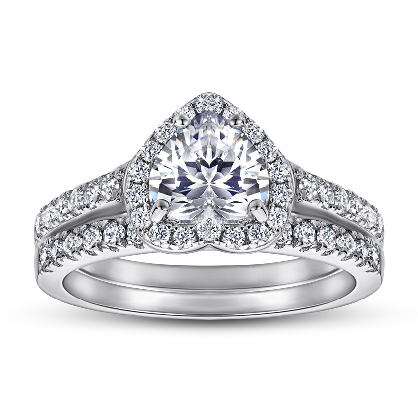 S925 pure silver plated  platinum heart gemstone Moissanite ring, niche feeling, layered ring set, fashionable accessory