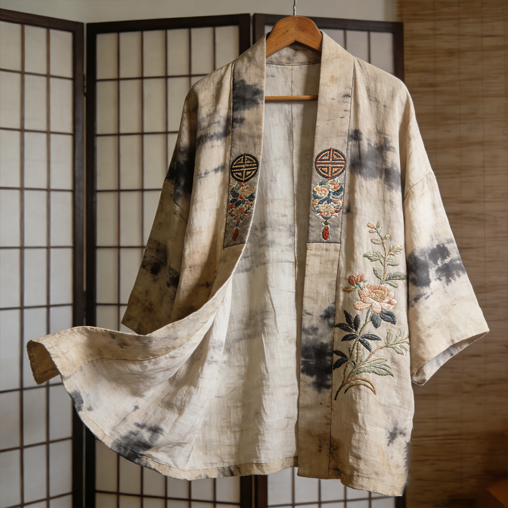 Vintage Japanese Style Plant Floral Tie-dye Kimono  artssus