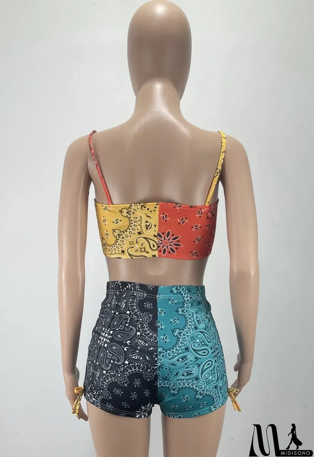 MidiSono - Women Summer Printed Sexy Sleeveless Crop Top Hollow Out Two Piece Shorts Set