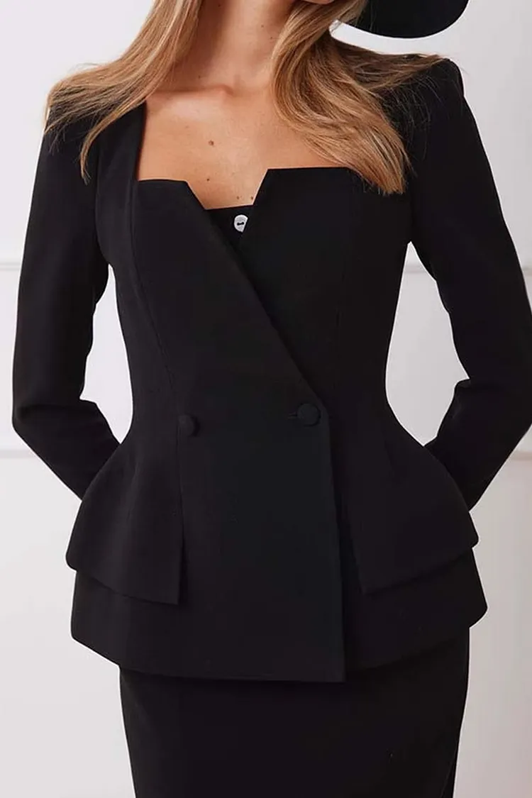 Square Neck Bubble Silhouette Top Midi Skirt Sets