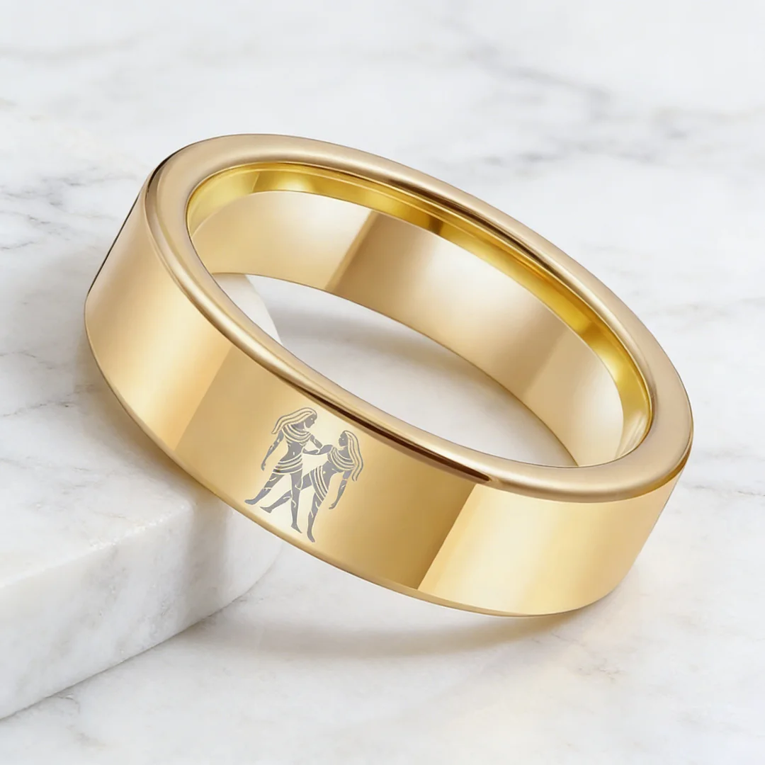 Men Women Flat Gemini Tungsten Carbide Rings Gold Couple Wedding Band Top Comfort Fit 4MM 6MM 8MM