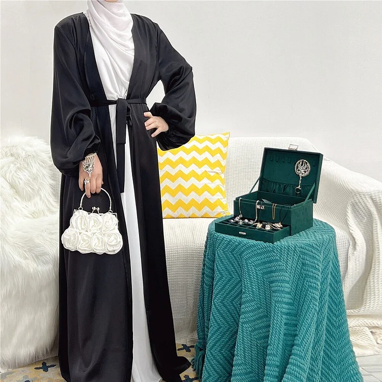 African Americans fashion QFY 2022 Eid Mubarak Muslim Open Abaya For Women Dubai Turkey Luxury Satin Dresses Jalabiyat Woman Ramadan Moroccan Kaftan Robe Ankara Style QueenFunky