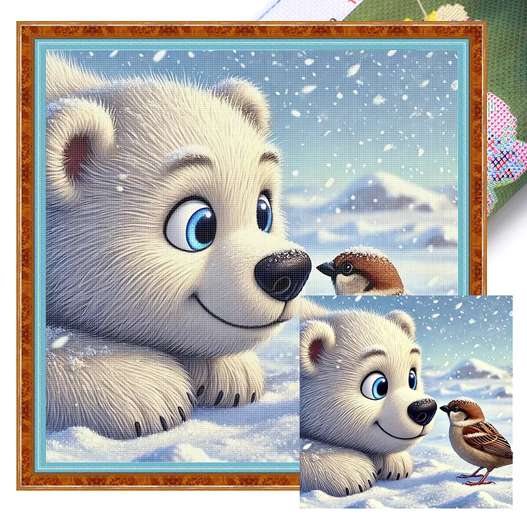 【DIY Brand】Winter Bear and Bird 40*40cm 11CT Stamped Canvas Cross Stitch gbfke