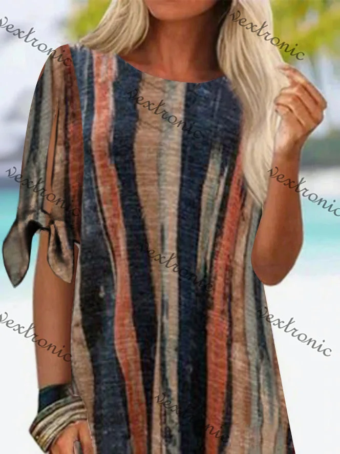 Women's Short Sleeve Scoop Neck Khaki Striped Top