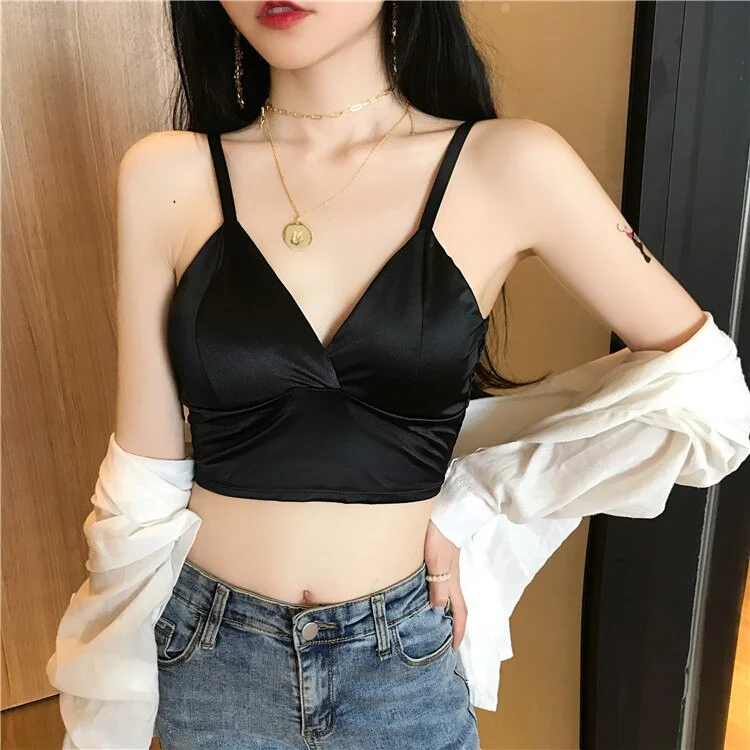 Billionm Women Sexy Satin Silk Bra Female Longline Push Up Seamless Bralette Crop Tops Plus Size Lingerie Underwear Brassiere