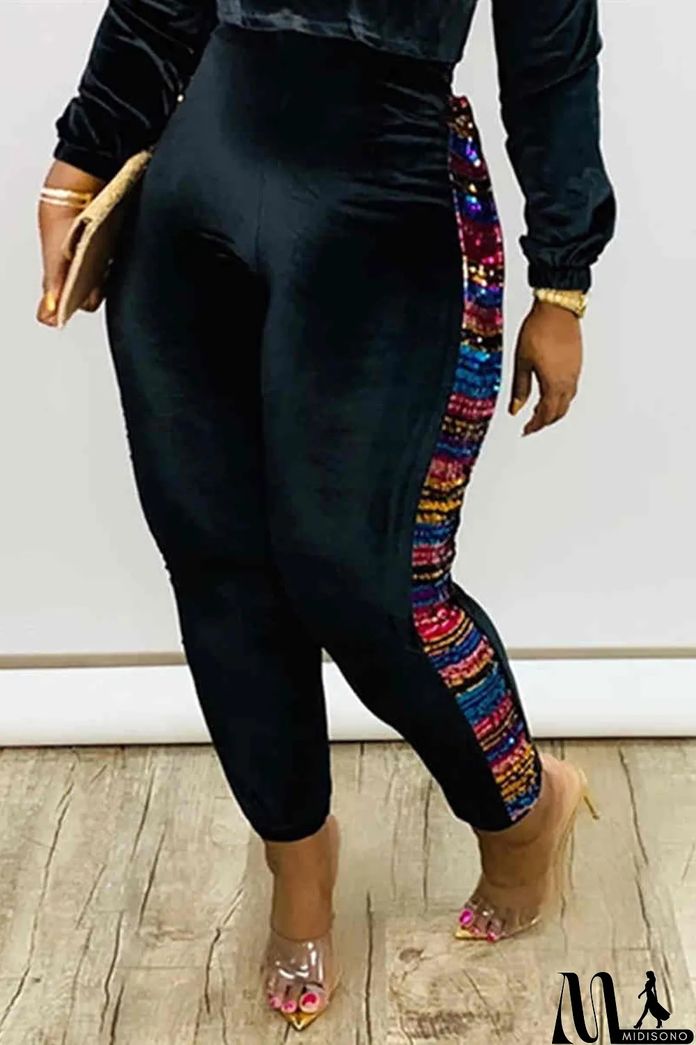 MidiSono - Black Fashion Casual Patchwork Split Joint Skinny Trousers