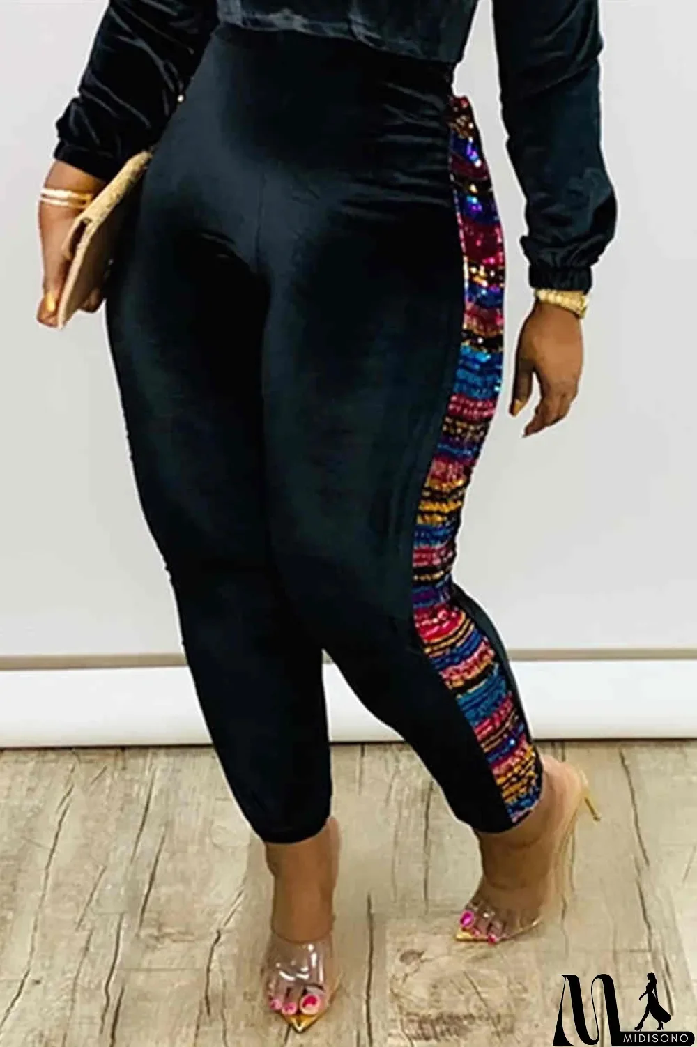 MidiSono - Black Fashion Casual Patchwork Split Joint Skinny Trousers