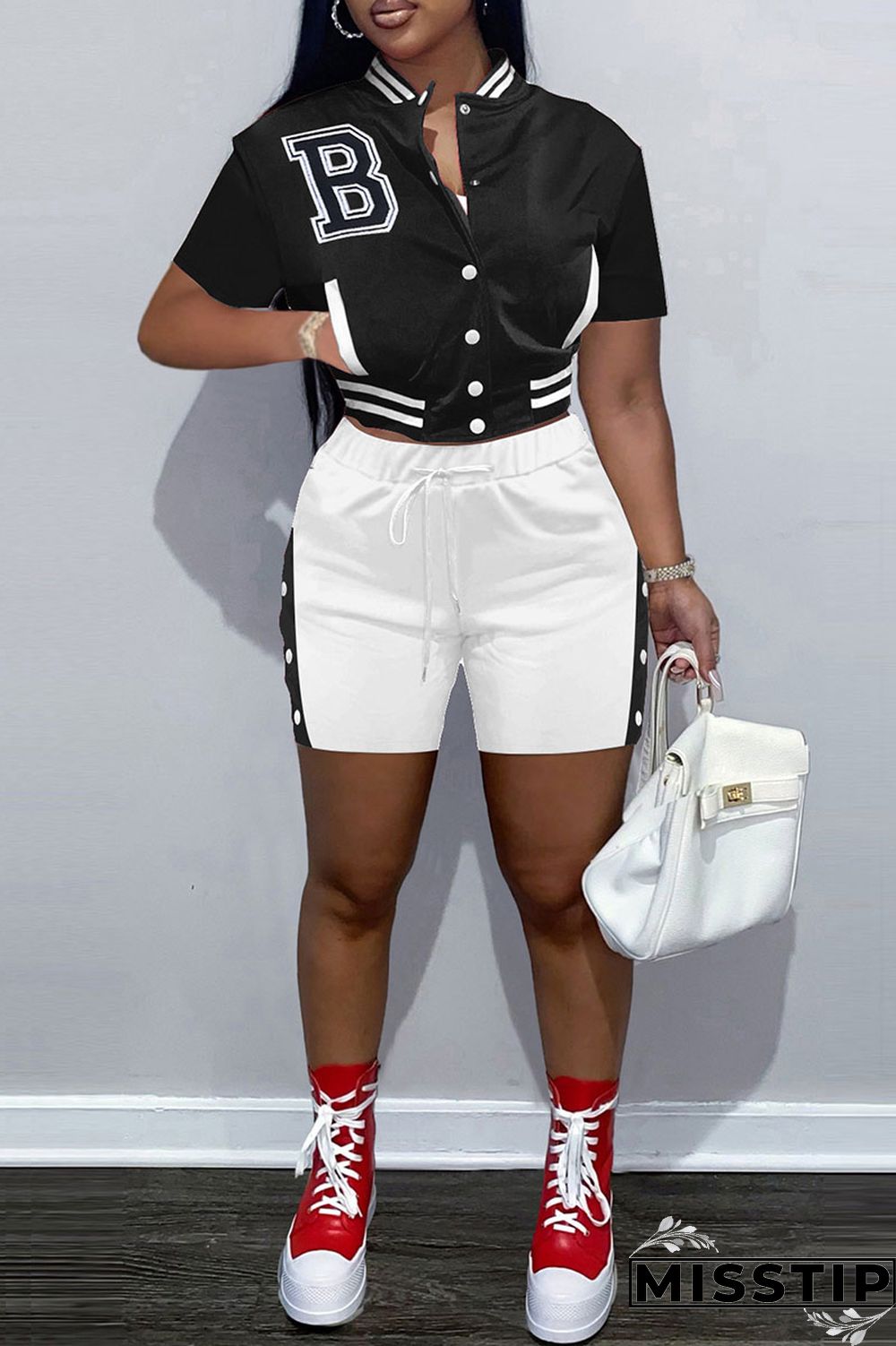 Green Fashion Casual Letter Embroidery Patchwork Short Sleeve Two Pieces