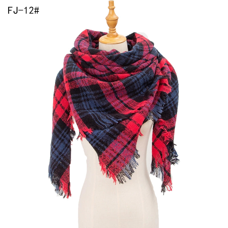 Hot Factory Direct Supply Autumn And Winter New Thickened Warm Circle Yarn Bristle Plaid Square Scarf For Women