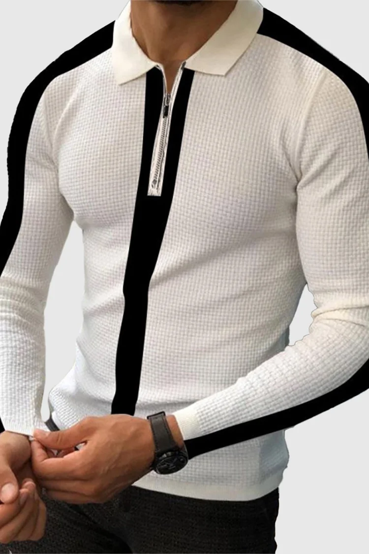 Broswear Fashion Zipper Long Sleeve Polo Shirt