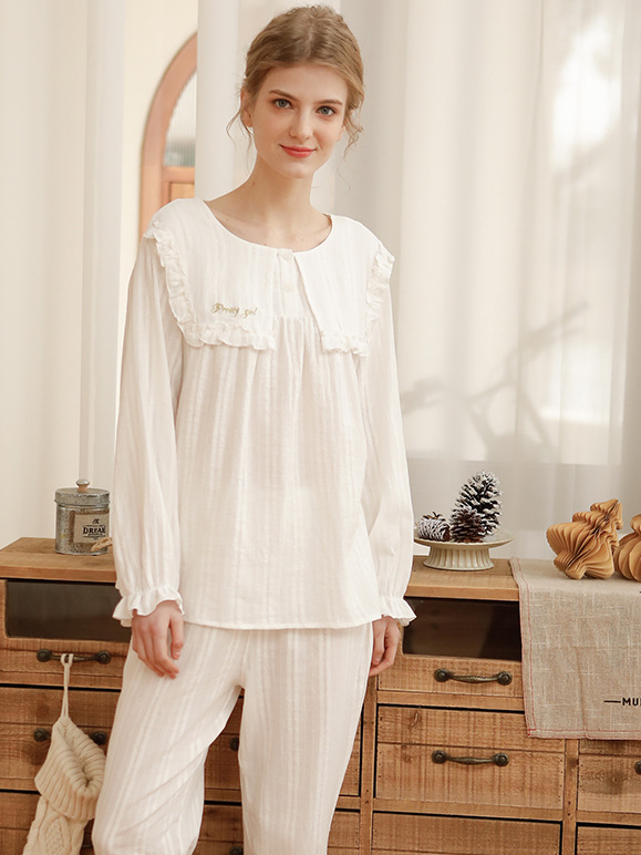 Regular Short/Long Sleeve Regular Fit Casual Plain Cotton Pajama Set